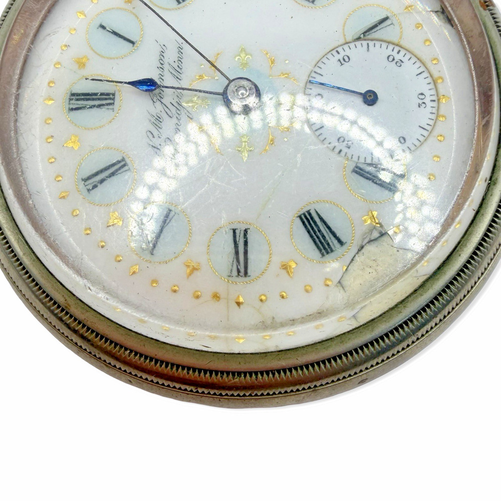 Antique NM Johnson Bemidji MN Pocket Watch Fancy Dial Thick Crystal Runs - Picture 10 of 15